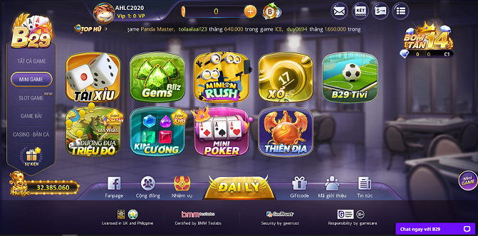 Sản phẩm cá cược, trò chơi tại cổng game B29Club